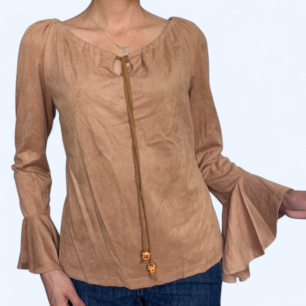 🤎✨ Nexxen Brown Faux Suede Boho Tie-Front Top ✨🤎